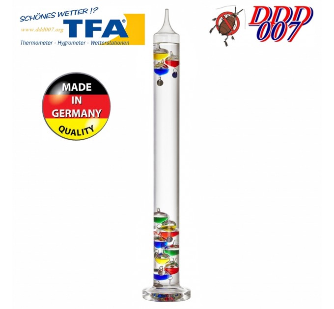 Течностен Галилеев термометър с 11 сфери от TFA Germany.